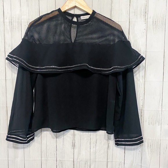 Paper Crane Tops - Paper Crane Mesh Shoulder Black Top - S